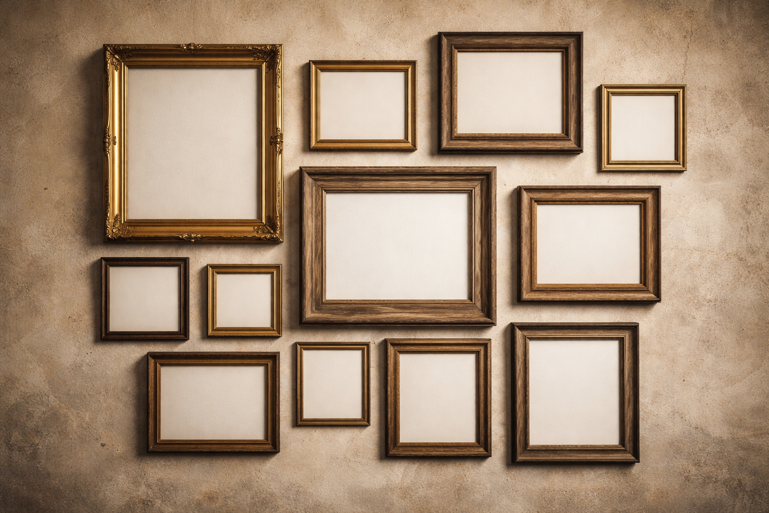 Empty frames on a textured wall