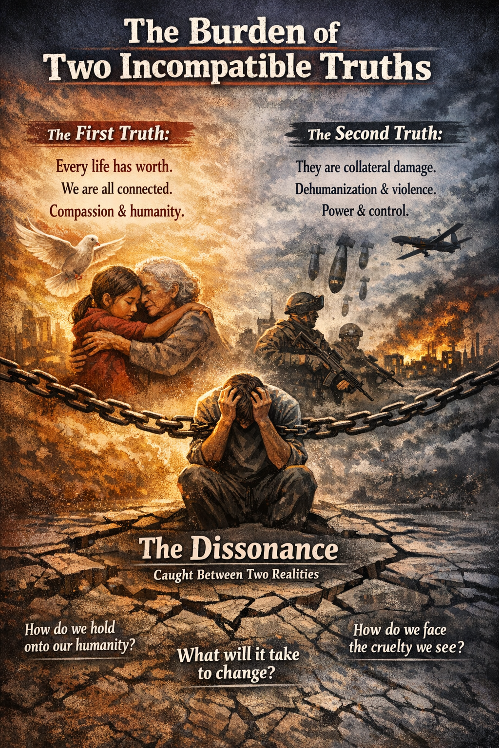 Symbolic illustration of emotional and moral dissonance in modern politics