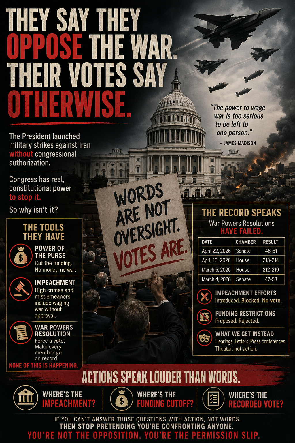 They Say They Oppose the War. Their Votes Say Otherwise. illustration